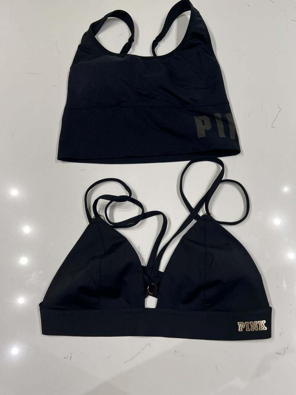 PINK Victoria's Secret Set of 2 Black Sports Bra & Bralette, Size Medium